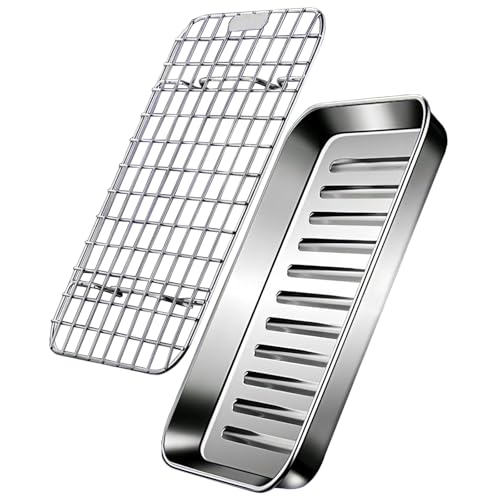 Backblech, Backbleche, antihaftbeschichtete Edelstahlbleche, Backblech mit Drahtgitter-Set for den Ofen, rechteckige Backblechpfanne, robuste Metableche for Backen, Braten, Kochen(270x210mm) von LZTDSBX