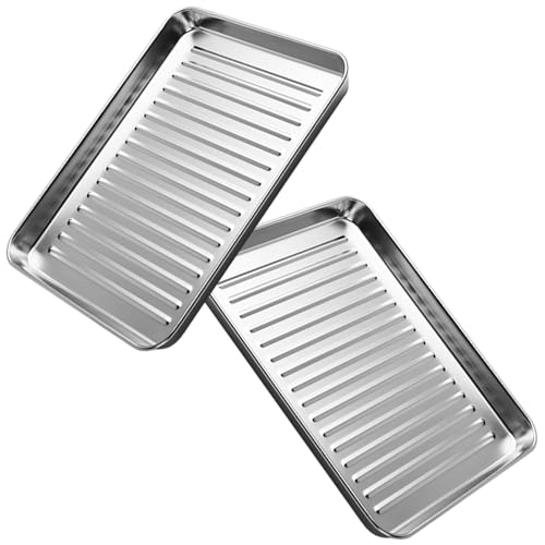 Backblech, Edelstahl-Backblech, rechteckiges Backblech, 2er-Set, antihaftbeschichtete Backbleche for Kekse, robuste Metallbleche, Toaster-Backblech mit gewelltem Boden for Kochen und Braten(410x310mm) Backblech, Edelstahl-Backblech, rechteckiges Backblech, 2er-Set, antihaftbeschichtete Backbleche for Kekse, robuste Metallbleche, Toaster-Backblech mit gewelltem Boden for Kochen und Braten(410x310mm) von LZTDSBX