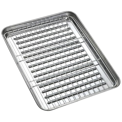 Backblech, Edelstahlblech for den Ofen, rechteckiges Backblech – robuste Backbleche mit Abkühlgitter, Serviertablett for die Küche, verzugsbeständig, antihaftbeschichtetes Metallblech Clip von LZTDSBX