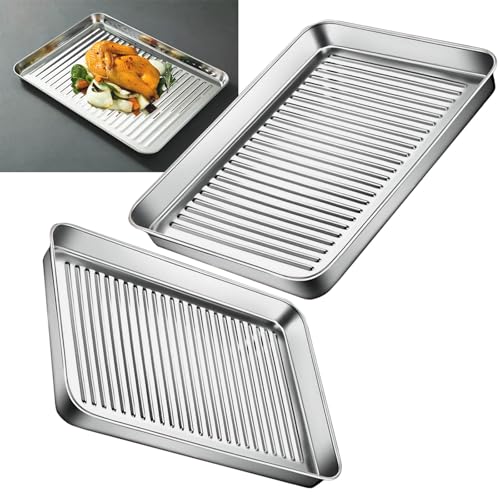 Backblech, Rechteckiges Ofenblech, 2er-Pack, Edelstahl-Backblech, antihaftbeschichtetes Backblech, verzugsfestes Küchenbackblech for Kekse, Fleisch, robustes von LZTDSBX