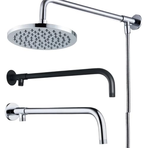 Duschkopf-Verlängerungsarm, 38/48 cm Kopfarm Wandmontage Edelstahl Regenfall Extend Pipe Tube Halter Basis Badezimmerzubehör(Silver-48cm) von LZTDSBX