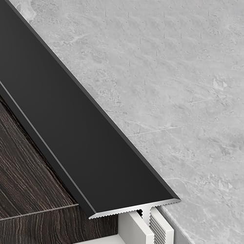 Übergangsleiste, 1 zoll Schwelle Übergang Band w/Schiene, Flache Bodenbelag Rand Trim Streifen for Hauseingänge/Wohnzimmer/Küchen, T Form Laminat Boden Re(Black) von LZTDSBX