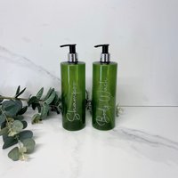 Personalisierte Transluzente Grüne 500Ml Plastikflasche Mit Pumpe/Wiederverwendbar, Nachfüllbar Badezimmer Shampoo, Conditioner, Duschgel Etc von LZTheLabel