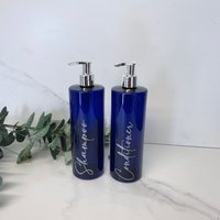 Personalisierte Transluzente Kobaltblaue 500Ml Plastikflasche Mit Pumpe/Wiederverwendbar, Nachfüllbar Badezimmer Shampoo, Conditioner, Duschgel Etc von LZTheLabel