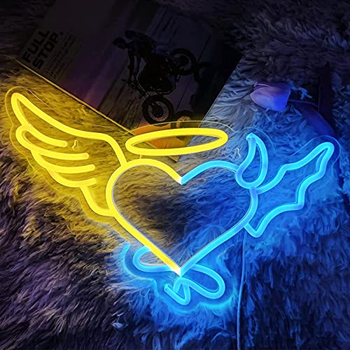 Neon Schild, Engel und Teufel LED Neonlicht, Blau + Gelb LED Lichtzeichen Neon Neon Schild Nachtlichter, Acryl USB Neon Sign Leuchtschrift für Wand Game Room Bar Party Deko von LZXSXZ