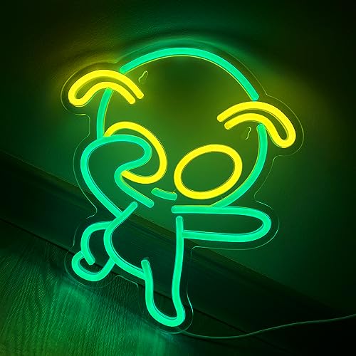 Neon Schild, Alien LED Neonlicht, Gelb + Grün LED Lichtzeichen Neon Neon Schild Nachtlichter, Acryl USB Neon Sign Leuchtschrift für Wand Game Room Bar Party Deko - 37×29CM von LZXSXZ