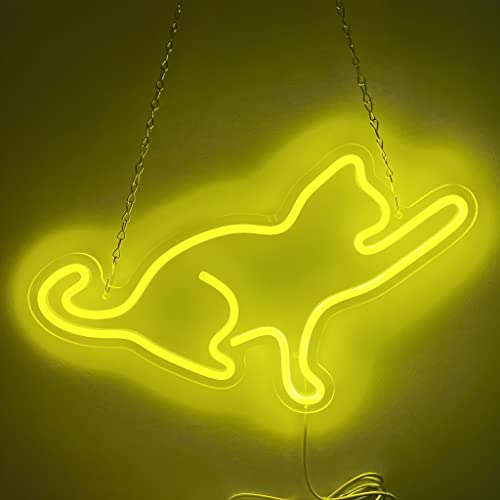 Neon Schild, Katze LED Neonlicht, Gelb LED Lichtzeichen Neon Neon Schild Nachtlichter, Acryl USB Neon Sign Leuchtschrift für Wand Game Room Bar Party Deko - 38×26CM von LZXSXZ