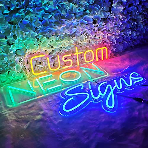 Personalisiert LED Leuchtschilder - Benutzerdefinierte Neonschilder für Wanddekoration Bar Geburtstag Hochzeit Party Schlafzimmer Logo Lichtzeichen Neonschild(Optionaler 25-120cm,1-3 Lines Text) von LZXSXZ