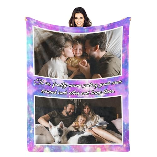 Personalisierte Decke mit Foto Name, Personalisierte Geschenke für Familie Bildgeschenk, Personalisierte kuscheldecke, Super Weich Warme Flanell Decke Sofa Geschenke für Vater, Mutter, Kinder, Hunde von LZXSXZ