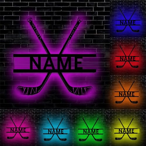 Personalisiertes FHockey Spieler Metallschild mit LED Licht, Personalisiert Hockey Wand Neon Zeichen Lampe Dekor Mit Name, Benutzerdefinierte Name und Nummer, Zimmer Deko, Weihnachten, Geburtstag von LZXSXZ