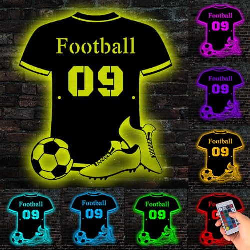 Personalisiertes Fußballspieler Metallschild mit LED Licht, Personalisiert Mit Name Zimmer Beleuchtung Wand Lampe, individueller Name und Nummer, Zimmer Deko, Weihnachten, Geburtstag von LZXSXZ