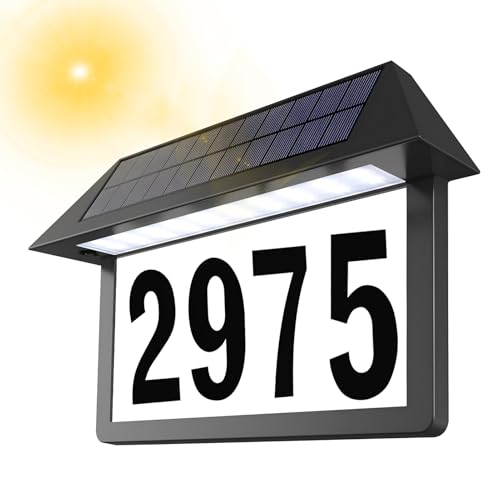 Solar Hausnummer mit 3D-Effekt – kabellose LED-Solarleuchte für Hausnummernschild, inklusive Ziffern- und Buchstabenset von LZXSXZ