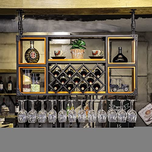 LZXVOCZC Industrielle Weinregale zur Wandmontage, Weinglasregal an der Decke, höhenverstellbarer Schrank, wandmontiertes Weinglasregal, perfekt für Bar, Café, Küche, schwarz, 100 x 32 x 67 cm von LZXVOCZC