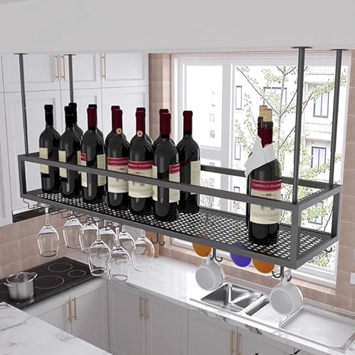 LZXVOCZC Weinglasregal an der Decke, mit Glashalter und Regal, umgedrehter Weinflaschenhalter, höhenverstellbares Kelch-Aufbewahrungsregal, für Bar, Café, Küche, dekorativ von LZXVOCZC