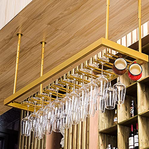 LZXVOCZC Weinregal zur Wandmontage – an der Decke montierter hängender Weinflaschenhalter, hängender Weinflaschenhalter aus Metall, Regal, Champagnerglasregal, Bar-Heimdekoration, Golddekoration von LZXVOCZC