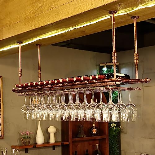 LZXVOCZC Weinregal zur Wandmontage mit Glashalter, hängende Bar aus Metall, Weinglasregal an der Decke, Regal für Deckenstangen, höhenverstellbares Regal für Spirituosenflaschen für Bar, Café, Küche von LZXVOCZC