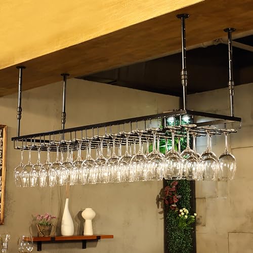 Mit Glashalter, Weinflaschen-Ausstellungsregal an der Decke, höhenverstellbare, an der Wand montierte Weinglas-Organizer-Regale an der Decke, Weinlagerregal für zu Hause für Küchen, Bars, Restaurants von LZXVOCZC