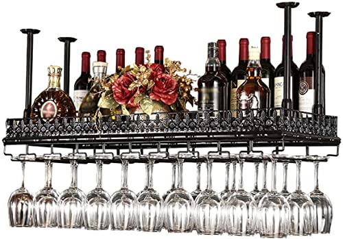 Weinregale, verstellbarer Decken-Weinhalter aus Metall, an der Wand montierter Weinflaschenhalter, hängende Weinglasregale, Kelch-Stielglas-Regale, Vintage-Wohnkultur-Regale, Bronze, 80 x 35 cm. Das von LZXVOCZC