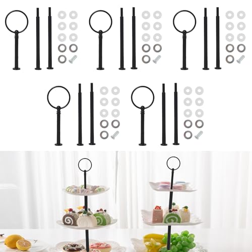 5 Pack Etageren Stangen Set, Etagere Bausatz mit Schrauben und Unterlegscheiben Metallstangen Mittellochausstech für Hochzeitstorte Tortenständer Buffet Torten Halter Obsttablett Snackteller (Schwarz) von LZYDKH