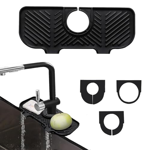 LZYDKH Wasserhahn Spritzschutz, Abtropfmatte Silikon Wasserfänger Matte Silikonmatte Waschbecken Spritzfänger Spüle für Küche und Badezimmer Arbeitsplatte Schützen(Schwarz) von LZYDKH