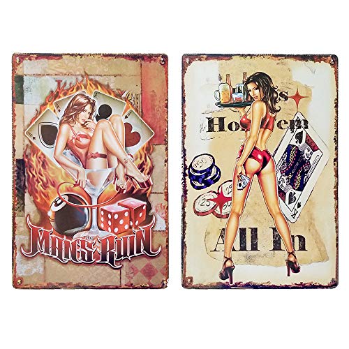 LZYMSZ 2 Stück Pinup Girls Blechschild, Vintage Metall-Blechschilder für Cafés, Bars, Pubs, Shop, Wanddekoration, lustige Retro-Schilder für Männer und Frauen, 20 x 30 cm von LZYMSZ