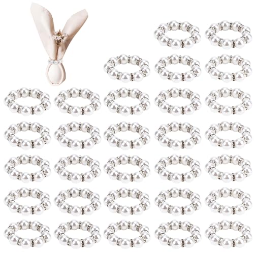 Perle Serviettenringe, 30PCS Serviettenringe Schnallen Serviette Ringe gestreckt Strass Serviettenring Halter, Serviettenschnallen Tischdekoration für Abendessen Hochzeit Bankett Party von LZYMSZ