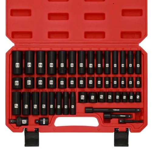3/8-Zoll-Antrieb-Schlag-Steckschlüssel-Set, 49-teilig, Standard-SAE- und metrische Größen (5/16 Zoll auf Schlag- und Universal-Steckschlüssel) 3/4 Zoll, Join 8-22 von LZYWOD