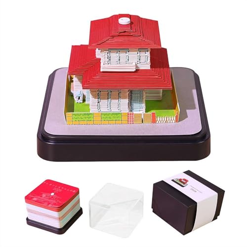 3D Memo Pad Kalender 2026 mit LED-Lichtern, Panorama-Papierskulptur Schreibtischkalender, 360° drehbares Weihnachtsbaum-Design mit Acrylbox für Büroschreibtisch oder Heimdekoration von LZYWOD