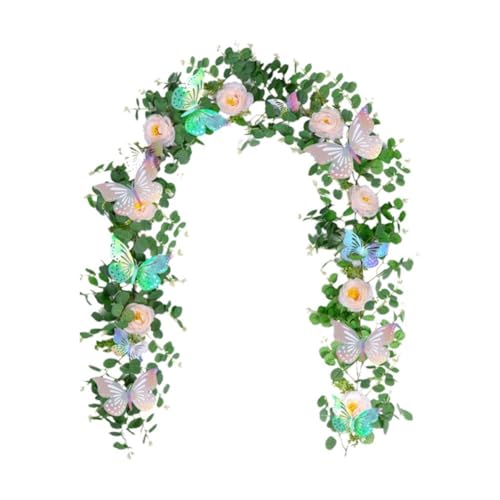 Fenteer Künstliche Blumen, Girlande, Schmetterling, Eukalyptus, Blätter, Rebe, Outdoor-Dekoration, Wandblume, hängende Kunstblumen Fenteer Künstliche Blumen, Girlande, Schmetterling, Eukalyptus, Blätter, Rebe, Outdoor-Dekoration, Wandblume, hängende Kunstblumen von LZYWOD