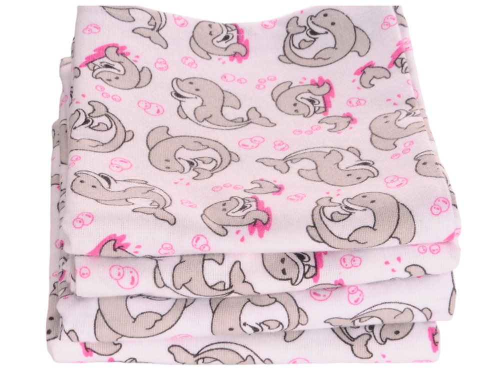 La Bortini Spucktuch Baby Spucktücher 4er Pack Flanellwindeln 60x80cm Flanelltücher, aus reienr Baumwolle, mit Delphinen-Muster, 60x80cm von La Bortini