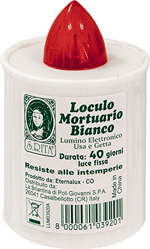 La Briantina Loculo Leichentuch LED-Licht, Brenndauer 40 Tage, weiß mit festem rotem Licht, 9 x Ø 5 cm von La Briantina