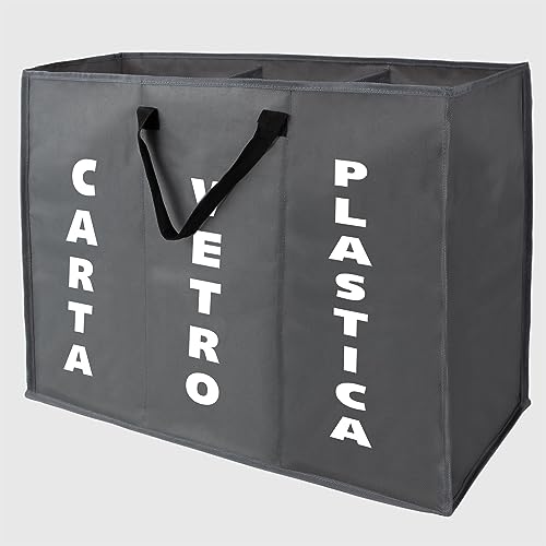 La Briantina Ecobag platzsparende Tasche für Mülltrennung, 3 Fächer, Papier aus Glas, Kunststoff, 60 x 32 x 48 cm, Polyester von La Briantina