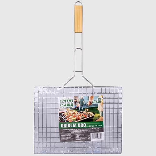 La Briantina Grillrost aus Stahl mit Holzgriff, Größe 40 x 30 cm von La Briantina