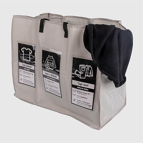 Wäschesammler aus Vlies, 3 Fächer für die Mülltrennung, schmutzige Kleidung, mit Waschhinweisen, 60 x 49 x 32 cm Wäschesammler aus Vlies, 3 Fächer für die Mülltrennung, schmutzige Kleidung, mit Waschhinweisen, 60 x 49 x 32 cm von La Briantina