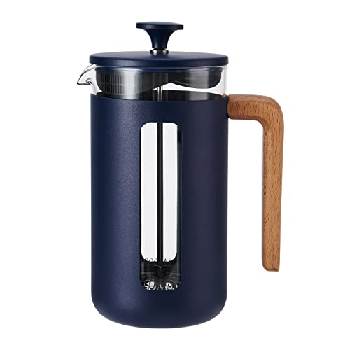 La Cafetière Pisa Cafetière, 8 Tassen/1 l, hitzebeständiges Borosilikatglas und Edelstahl mit griffigem Kolben, große französische Presse Kaffeemaschine für losen Tee und gemahlenen Kaffee, Marineblau von La Cafetiere