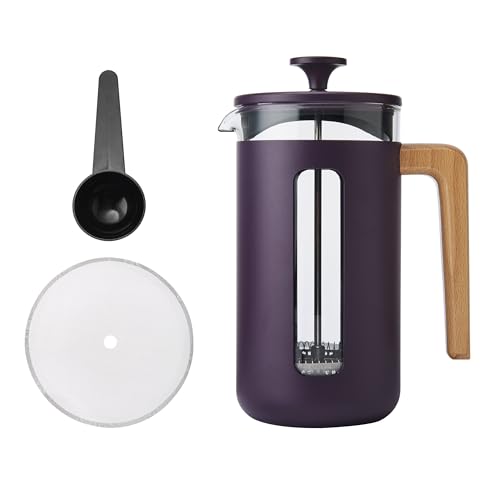 La Cafetière Pisa Kaffeebereiter für 8 Tassen, violett, langlebiger Edelstahl-Kolben, hitzebeständige französische Presse mit stilvollem Naturholzgriff, vielseitig für Kaffee und Tee, 1 l von La Cafetiere