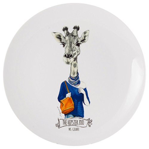 Die Cija The Hipster Zoo MS. Giraffe – dekorativer Teller, Porzellan, Weiß und Blau von La Cija