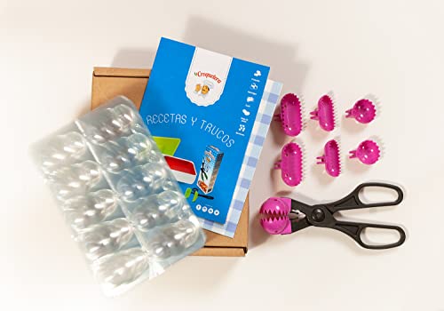 La Croquetera Basis-Set + Mehrzweck-Utensilien, zufällige Farbe – 4 austauschbare Teigformen + Packung mit 10 Aufbewahrungsbehältern + Buch mit Tricks und Grundrezepten – 100% Spanisch. von La Croquetera