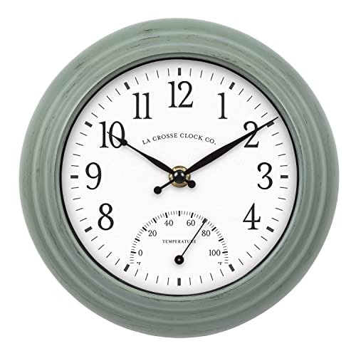La Crosse Clock 433-3020 Wanduhr mit Temperatur, 20,3 cm, Salbeigrün von La Crosse Clock Company