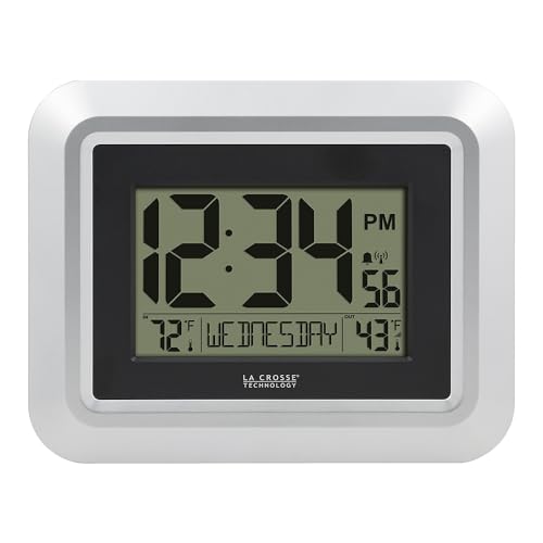 La Crosse Technology 513-1918S-INT Atomic Digital Wall Clock with Outdoor Temperature, Silver von La Crosse Technology