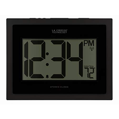 La Crosse Technology 513-54087-INT Atomic Digital Wanduhr mit Innentemperatur, schwarz von La Crosse Technology