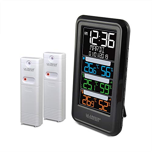 La Crosse Technology - WS6813 Temperaturstation mit 2 Thermo-/Hygro-Sensoren und farbigem Display, Schwarz von La Crosse Technology