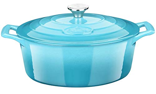 La Cuisine Gusseisen Bräter Bratentopf Topf Schmortopf Cocotte emailliert mit Deckel Induktion Brotbacktopf Backofengeeignet Ovale Form 33cm 6.5 Liter Hellblau… von La Cuisine for life