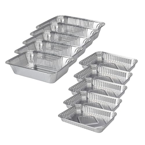 La Esencia Set mit 10 Aluminium Tabletts, Barbecue Grill Tabletts, Einweg Tabletts in 2 Größen, Ofentabletts, Lebensmittelbehälter, Tabletts zum Kochen, Grillen und Backen von La Esencia