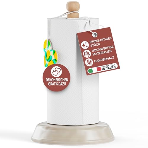 Rotolina™ | Exklusiver Küchenrollenhalter stehend aus Keramik und Holz | handgefertigt in Italien | Papierrollenhalter für Jede Küchenrolle | Dein perfektes Küchenzubehör (Grau) von La Fabbrica di Maria