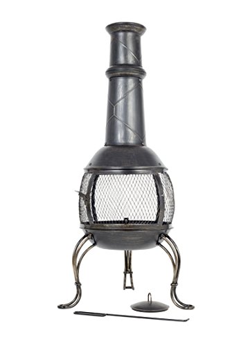 La Hacienda Leon Large Mesh Steel Chimenea, Bronze-Effekt, Leon (Large) - Terrassenofen - Feuerstelle für entspannte Abende - Feuersäule Outdoor - Terrassenkamin - 37x37x107 cm von La Hacienda