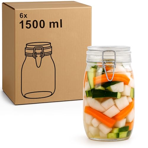 La Home by Chris Einmachglas mit Drahtbügel - Vorratsglas mit Deckel & Dichtung, geeignet zum Befüllen & Einmachen (6, 1500ml) von La Home by Chris