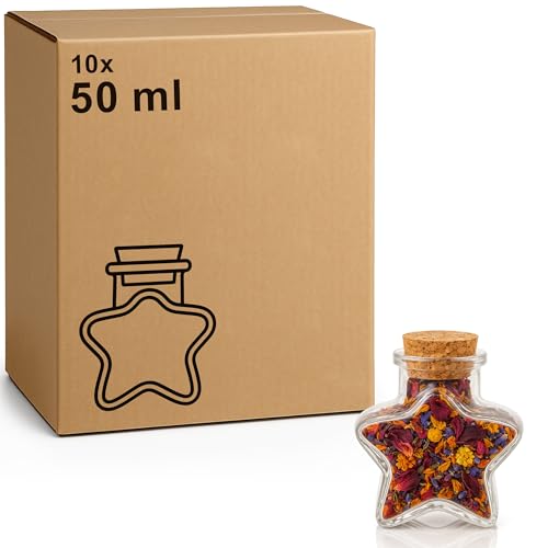La Home by Chris Glasflasche Sternform mit Naturkork - Wunschflasche & Dekoflasche für Hochzeit, Sand, Andenken, Flitterwochen, DIY & Bastelarbeiten (10, 50ml) von La Home by Chris