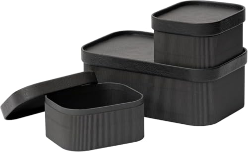 LA JOLIE MUSE 3er-Set Aufbewahrungskörbe aus geriffeltem Karton mit lederähnlichen Deckeln, stabile stapelbare Papierboxen, dekoratives Tablett, Schwarz LA JOLIE MUSE 3er-Set Aufbewahrungskörbe aus geriffeltem Karton mit lederähnlichen Deckeln, stabile stapelbare Papierboxen, dekoratives Tablett, Schwarz von La Jolíe Muse