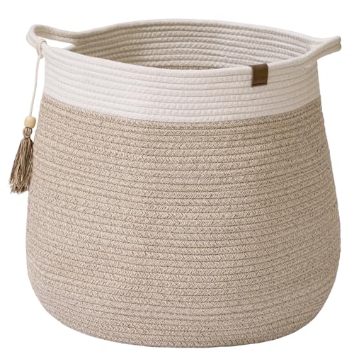 LA JOLIE MUSE Baumwollseilkorb, Geflochtener Aufbewahrungskorb, Wäschekorb groß, 36 * 44 * 38 cm, Baumwolldecken-Organizer, Baby-Kinderzimmer-Behälter, Geschenk für Zuhause Wüste von La Jolíe Muse